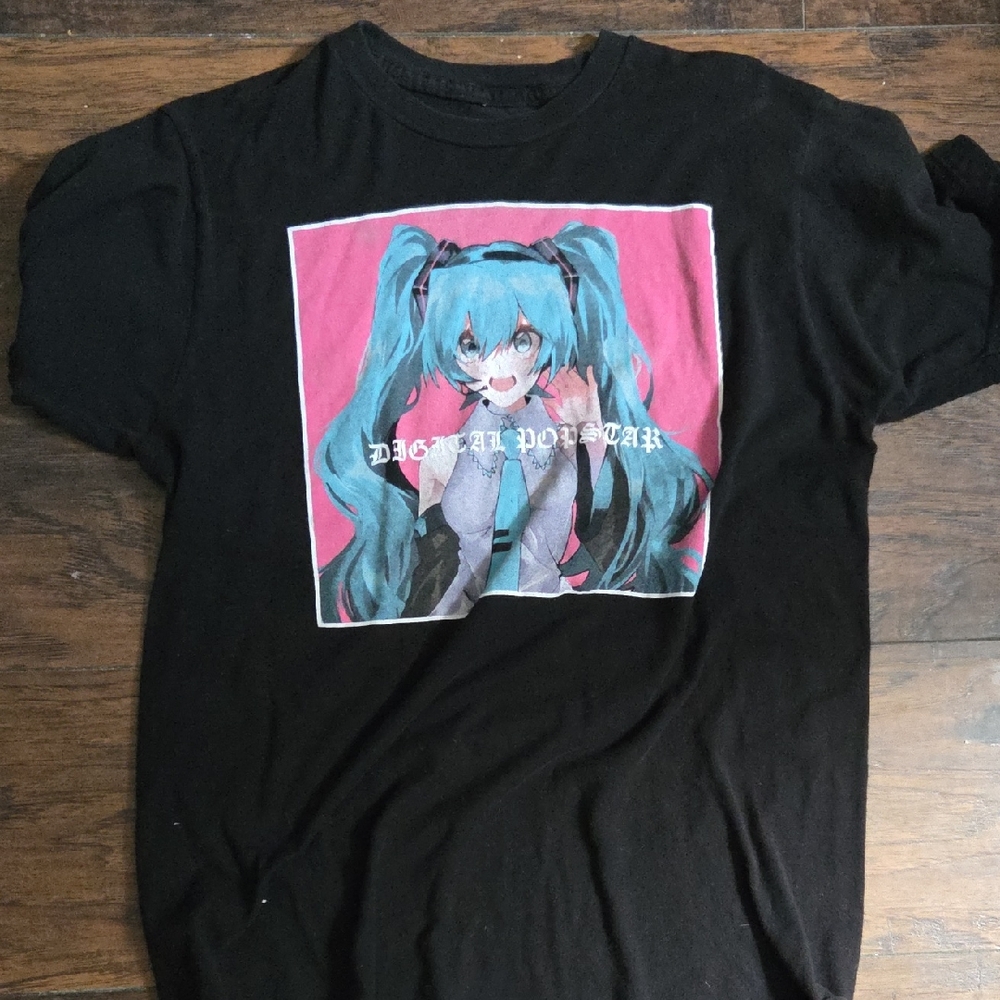 Black Graphic T-Shirt with Anime Design
